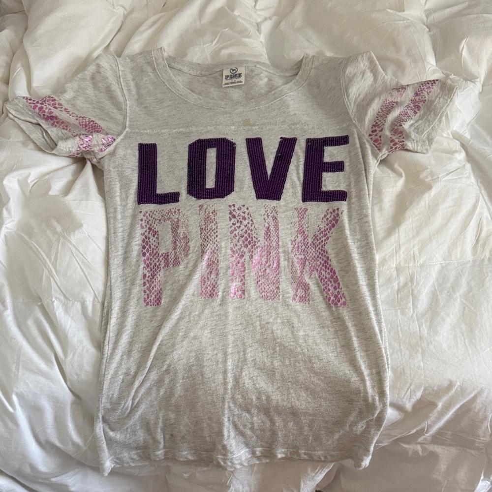 Victoria's Secret Gray Tee with Purple and Pink Graphic